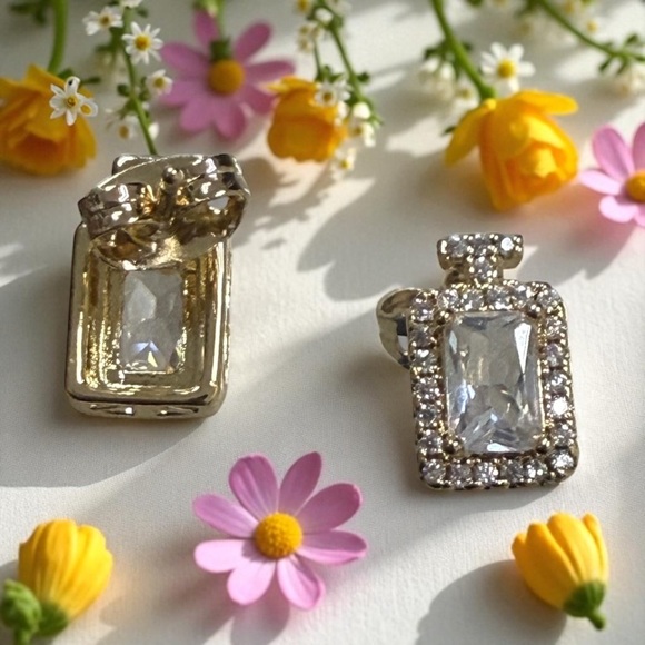 14k GoldElectroplated With Cz Stones Pendant Necklace and Earrings Set - Picture 3 of 7